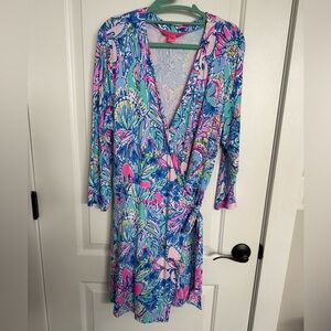 Lilly Pulitzer Blue and Pink Floral wrap skort sz XL